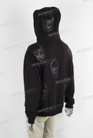 Black heavyweight patch skull hoodie