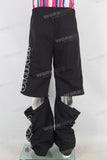 Black embroidered patchwork straight pants