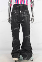 Double layered black waxed flared jeans