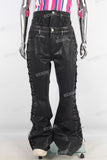 Double layered black waxed flared jeans