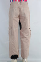 Coffee patchwork cargo straight jeans