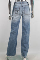 Blue digital print straight damaged jeans