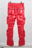 Red puffer cotton cargo pants