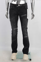 Black Stitching Flared Bottom Jeans men