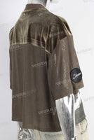 Green mesh mock neck velvet boxy oversize t shirt