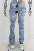 Tie-Dye Stitched Damaged Blue Jeans men