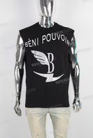 Black digital print sleeveless t shirt