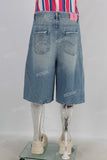 Blue acid washed damaged shorts