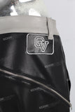 Black leather stitching zipper bell bottom jeans