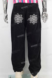 Black patchwork embroidered pants