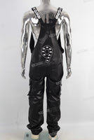 Black leather embroidered strap panrts