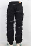 Black distressed carpenter double knee jeans