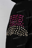 Black embroidered patchwork rhinestone hooded jacket