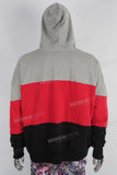 Red patchwork zip up hooded jacket