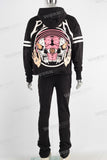 Black digital print patchworkhoodie and pants set