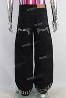 Black rhinestone rivet baggy jeans