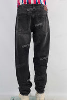 Black acid washed straight jeans