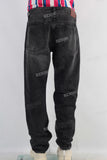 Black acid washed straight jeans