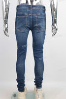 Blue biker damaged skinny jeans