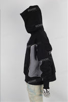 Black Oversized Patchwork Embossed puff Print Hoodie Men