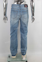 Blue straight screen printed jeans men