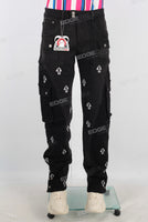 Black embroidered patchwork cargo jeans