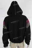 Black embroidered patchwork rhinestone hooded jacket