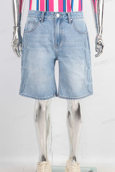 Blue embossed straight shorts