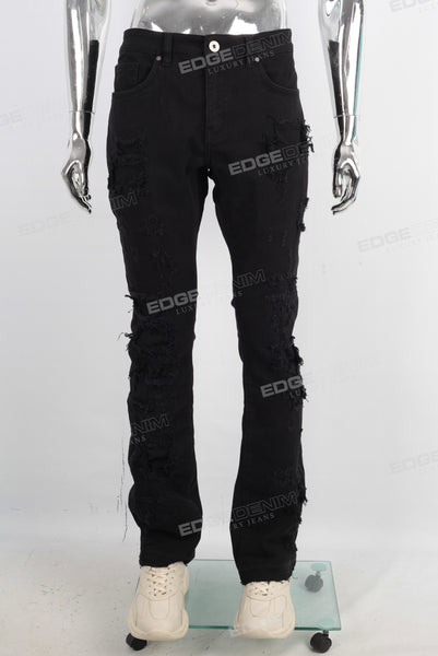 Black embroidered straight boot cut jeans