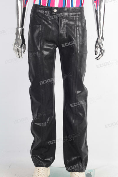 Black waxed straight jeans