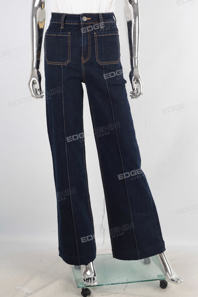 Blue cargo patchwork flare jeans women