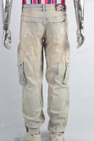 Patchwork cargo embroidered jeans