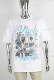 White heavyweight blue digital print t shirt