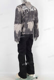 Digital printcargo jacket and patchwork flare jeans