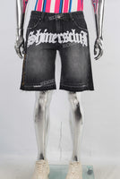 Black embroidered damaged shorts