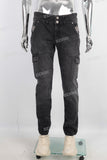 Black acid washed embroidered cargo jeans