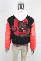 Black and red patchwork embroidered hooded jacket men