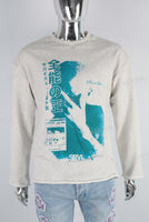 Grey screen printing raw hem shirt