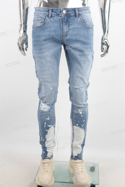 Blue tie dye damaged jeans