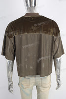 Green mesh mock neck velvet boxy oversize t shirt