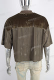 Green mesh mock neck velvet boxy oversize t shirt