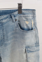 Blue acid wash cargo straight jeans men