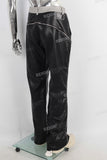 Black leather stitching zipper bell bottom jeans