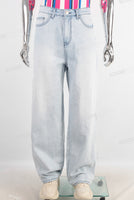 Blue straight acid washed jeans