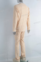 Yellow embossed velvet long shirt and pants set