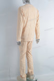 Yellow embossed velvet long shirt and pants set