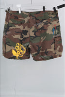 Camouflage patch damage denim shorts men