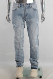 Blue damaged patchwork jeans