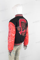 Black and red patchwork embroidered hooded jacket men