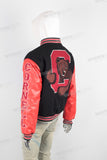 Black and red patchwork embroidered hooded jacket men